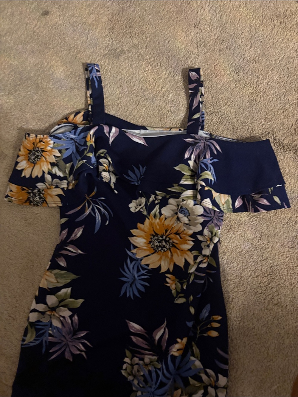 Off-Shoulder Navy Floral Bodycon Dress